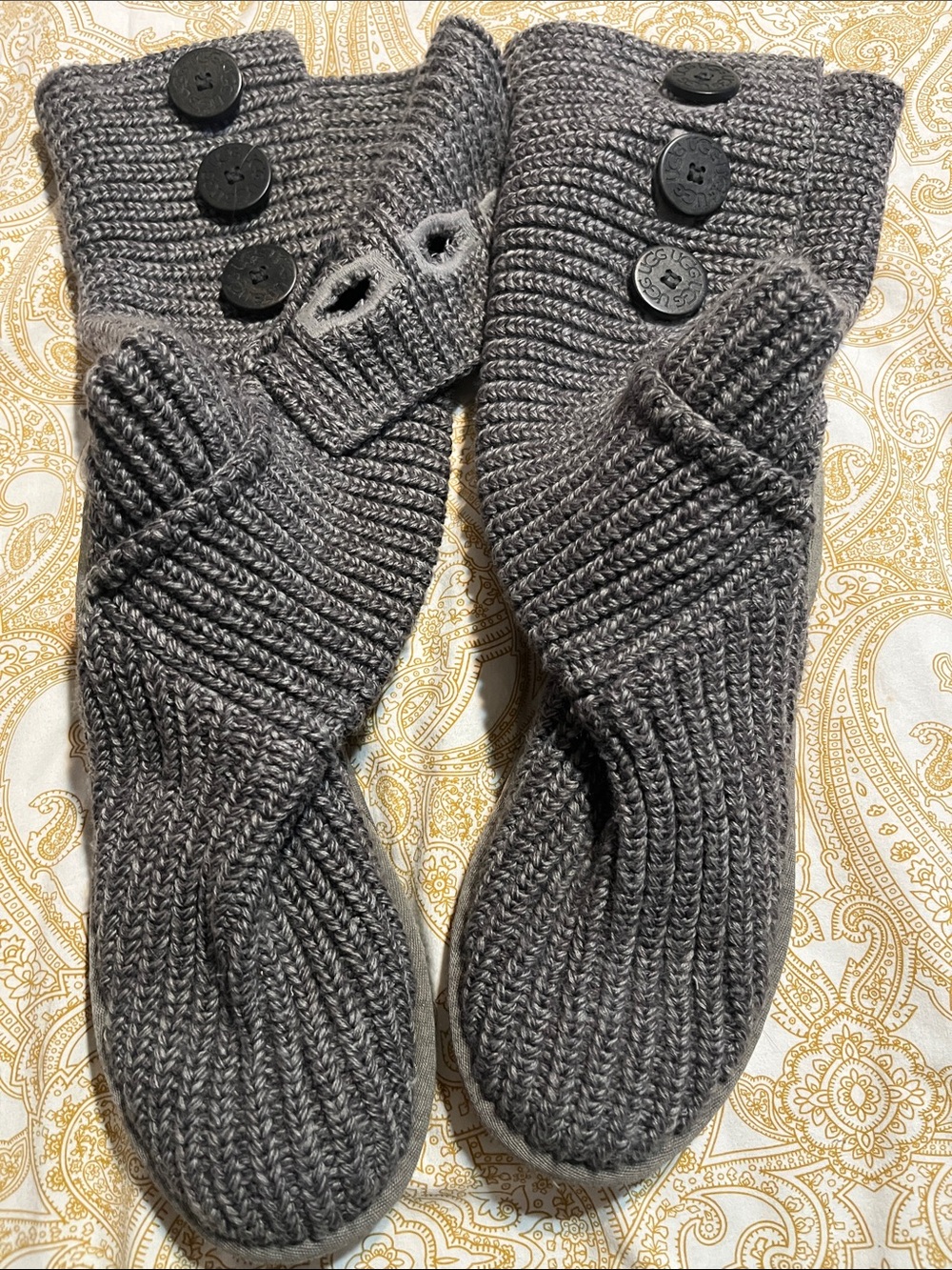 UGG Charcoal Gray Knit Convertible Button Cuff Booties